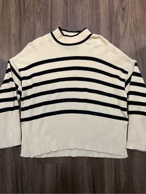 Cream and Black Striped Women’s Sweater